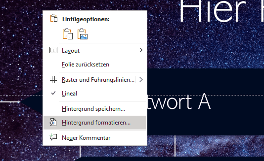 Formatierung des Hintergrunds