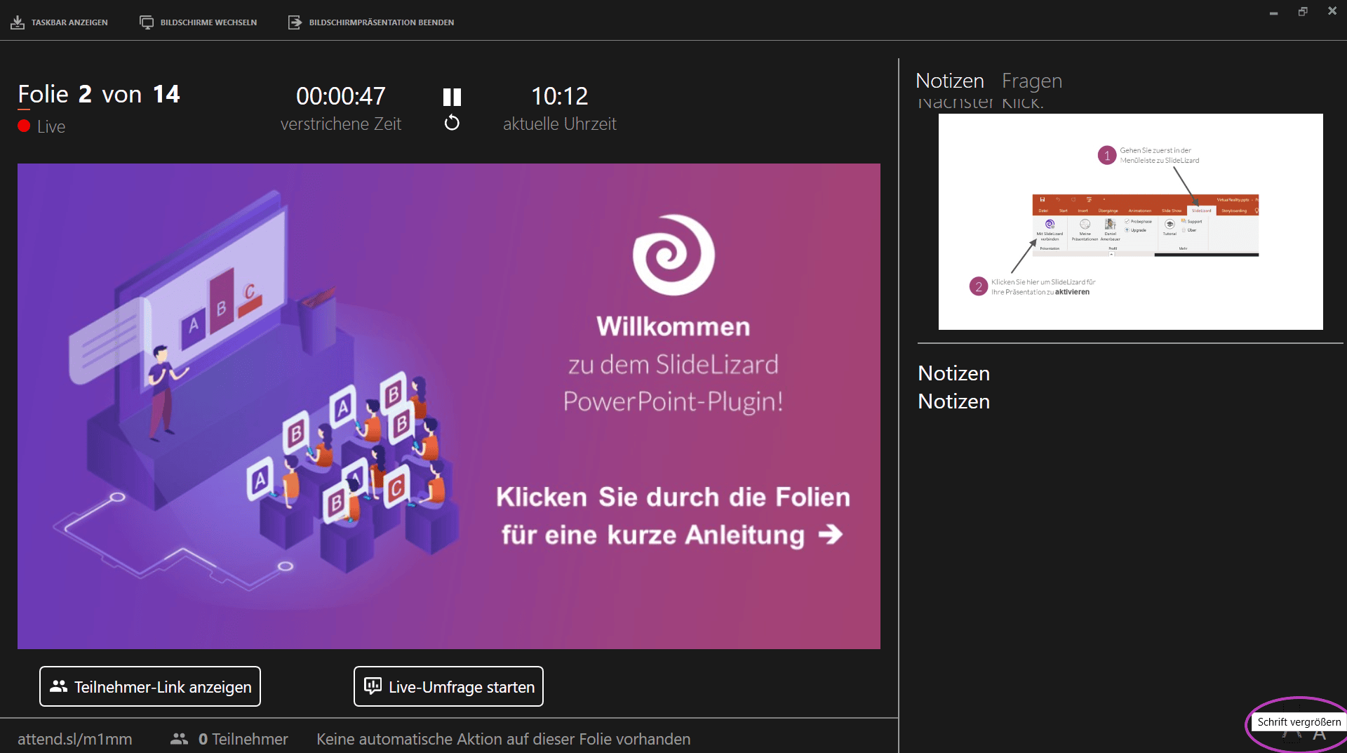 SlideLizard während der Präsentation