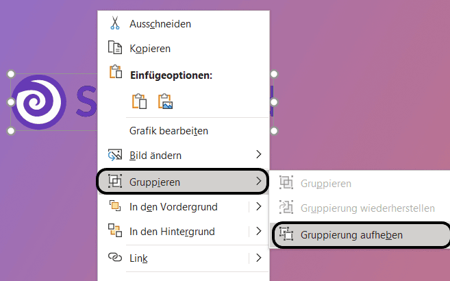 Gruppierung aufheben