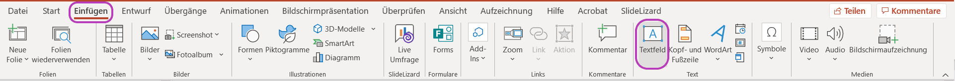 Textfeld einfügen