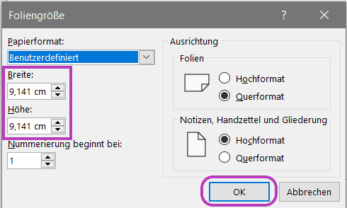 Foliengröße anpassen