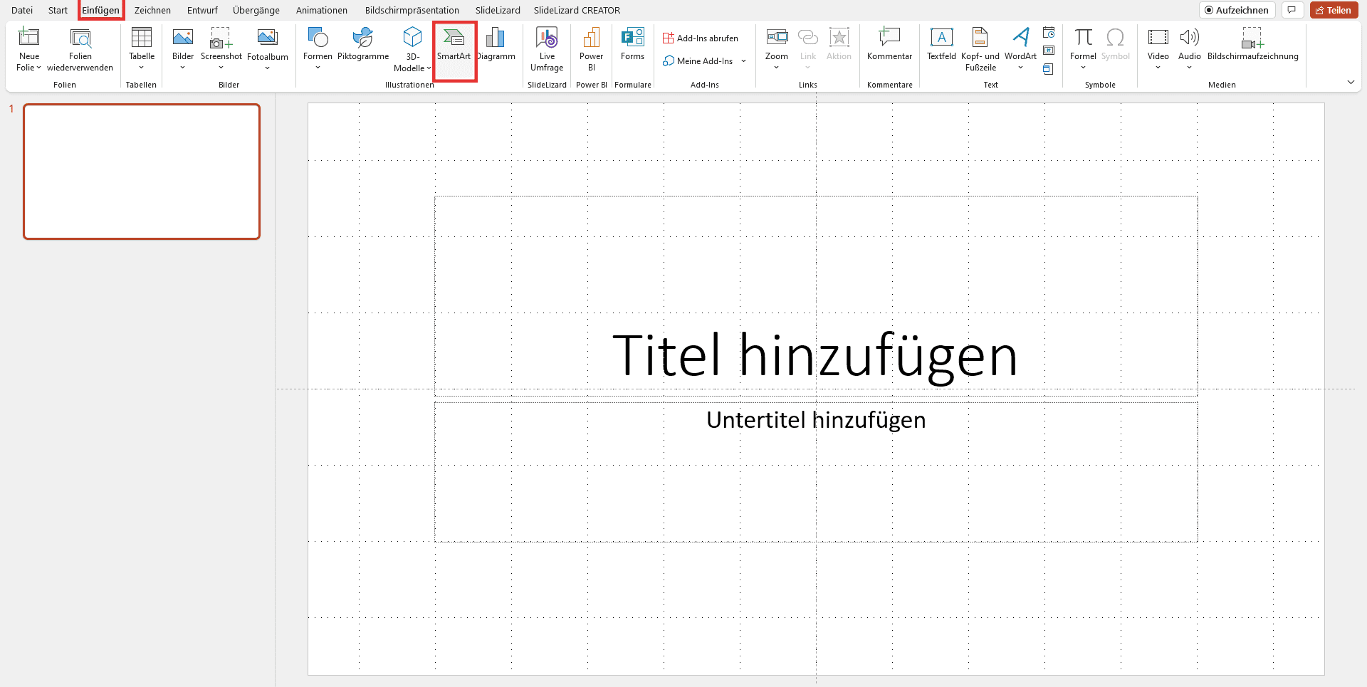 Erstellung einer leeren Präsentation in Powerpoint