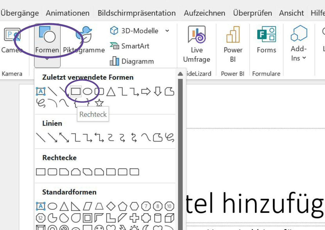 Erstellen von Rechtecken und Kreisen in Form von Puzzleteil in Powerpoint