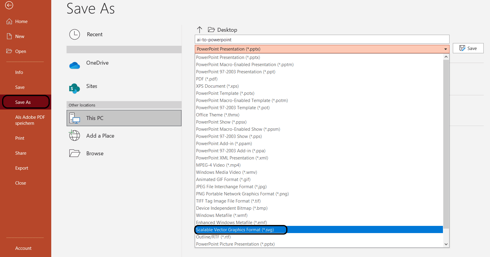 save powerpoint as svg