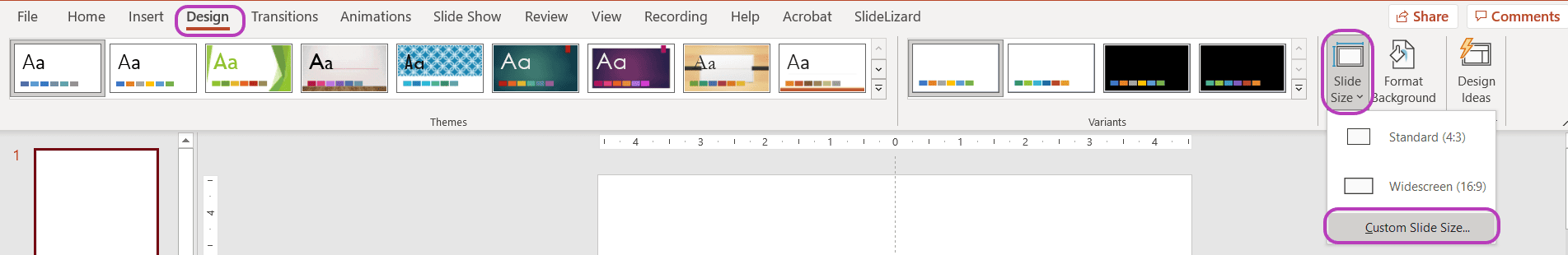 slide size