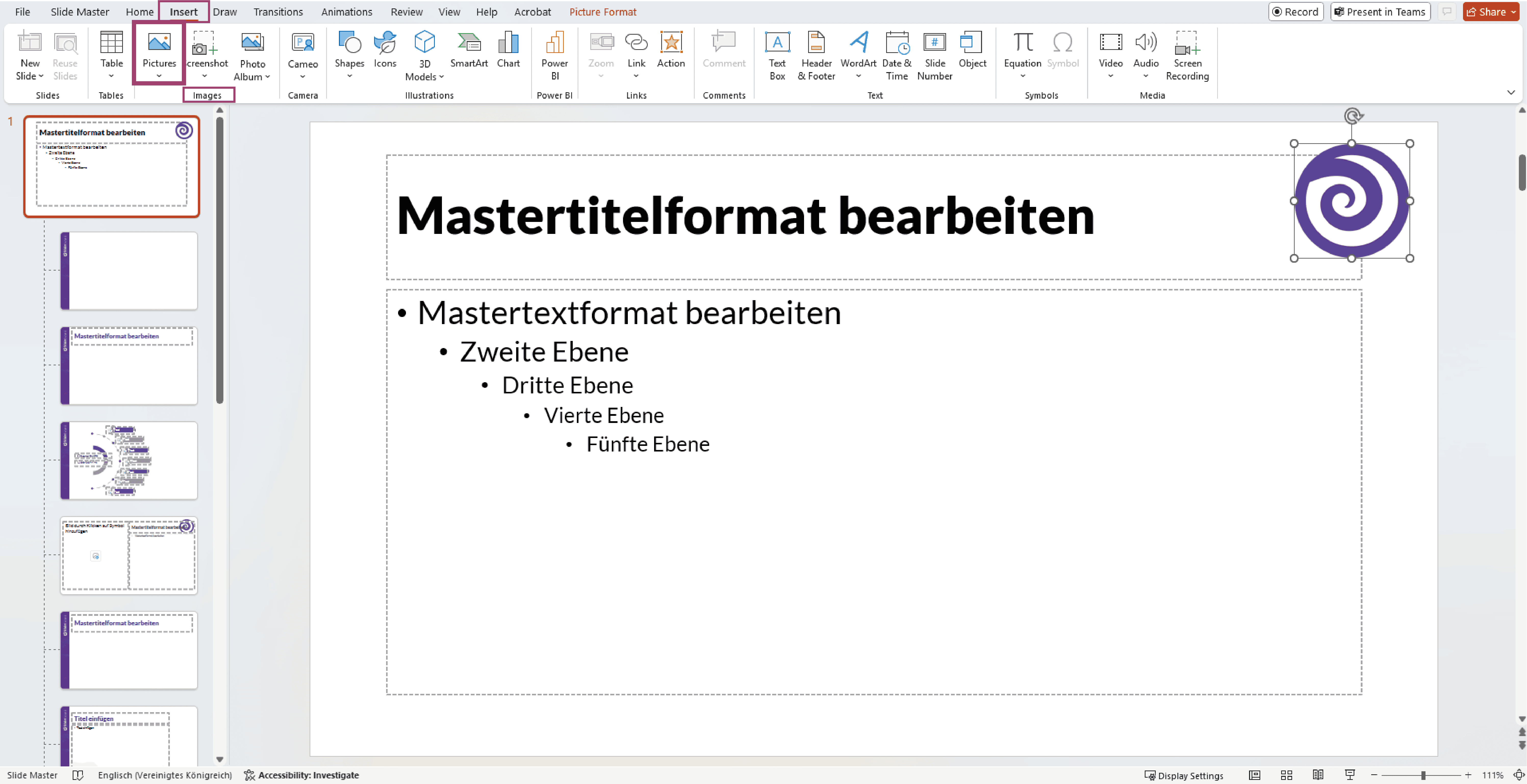 PowerPoint, Image of the insert pictures function